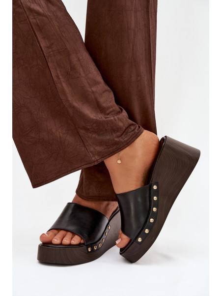 Women's Platform Flip Flops with Gold Studs Black Arionne