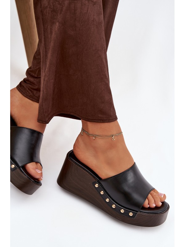 Women's Platform Flip Flops with Gold Studs Black Arionne