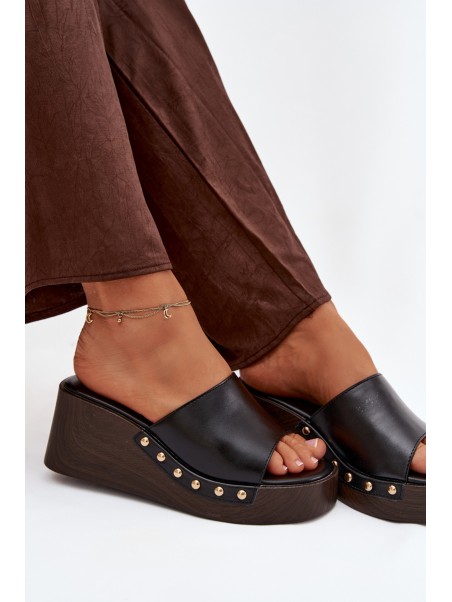 Women's Platform Flip Flops with Gold Studs Black Arionne