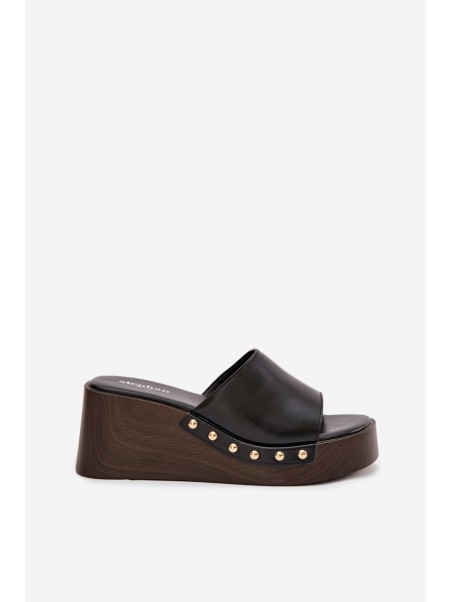 Women's Platform Flip Flops with Gold Studs Black Arionne