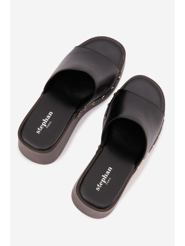 Women's Platform Flip Flops with Gold Studs Black Arionne