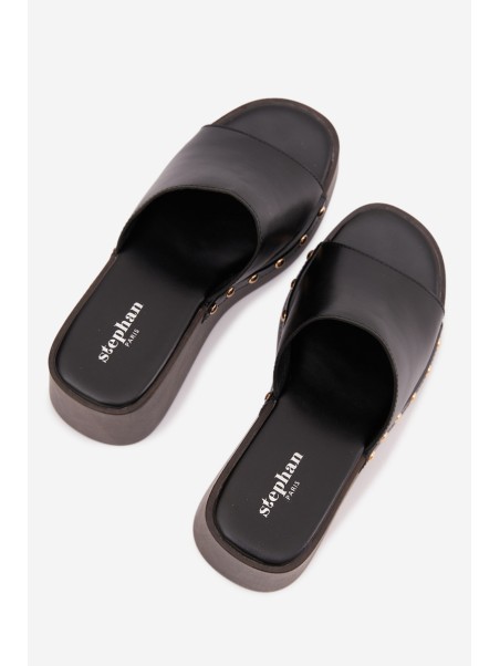 Women's Platform Flip Flops with Gold Studs Black Arionne