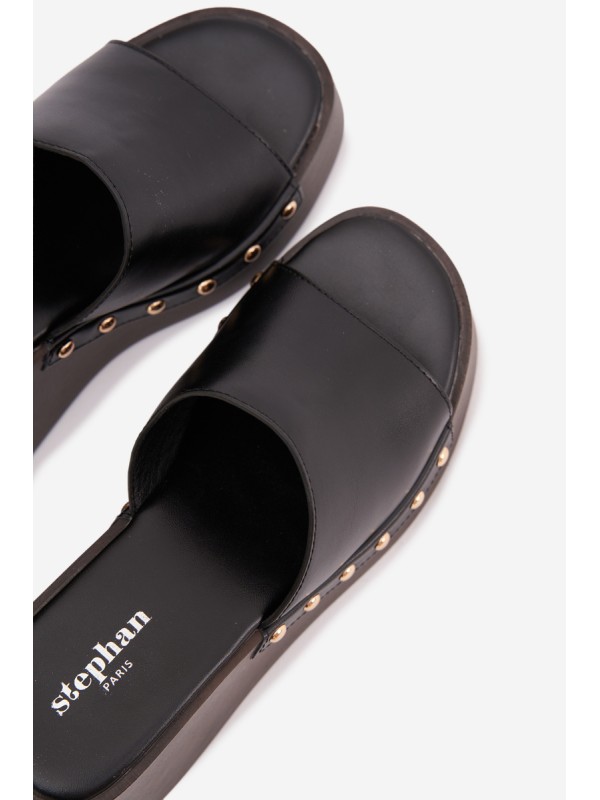 Women's Platform Flip Flops with Gold Studs Black Arionne