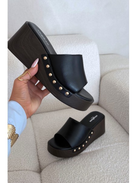 Women's Platform Flip Flops with Gold Studs Black Arionne