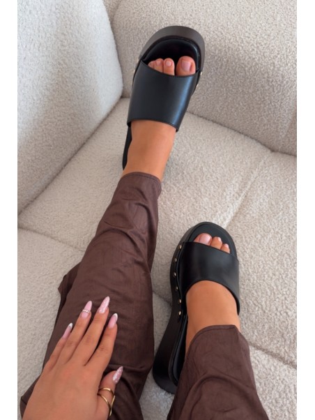 Women's Platform Flip Flops with Gold Studs Black Arionne