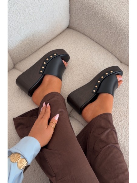 Women's Platform Flip Flops with Gold Studs Black Arionne