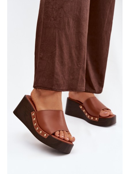 Women's Slip-ons with Platform with Golden Buckles Camel Arionne