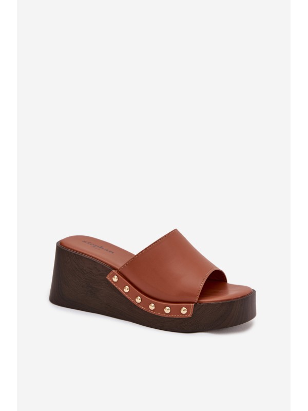 Women's Slip-ons with Platform with Golden Buckles Camel Arionne