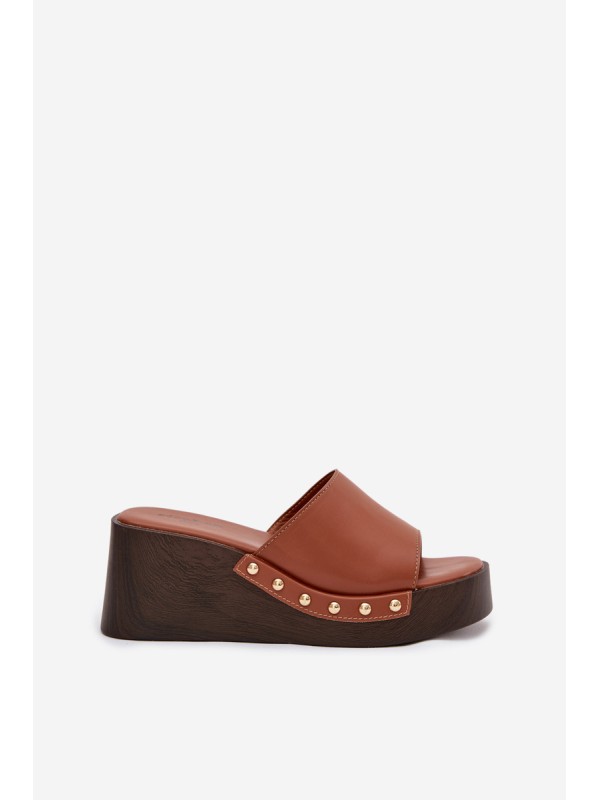Women's Slip-ons with Platform with Golden Buckles Camel Arionne