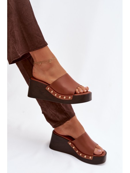 Women's Slip-ons with Platform with Golden Buckles Camel Arionne