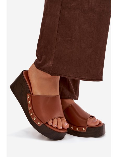 Women's Slip-ons with Platform with Golden Buckles Camel Arionne