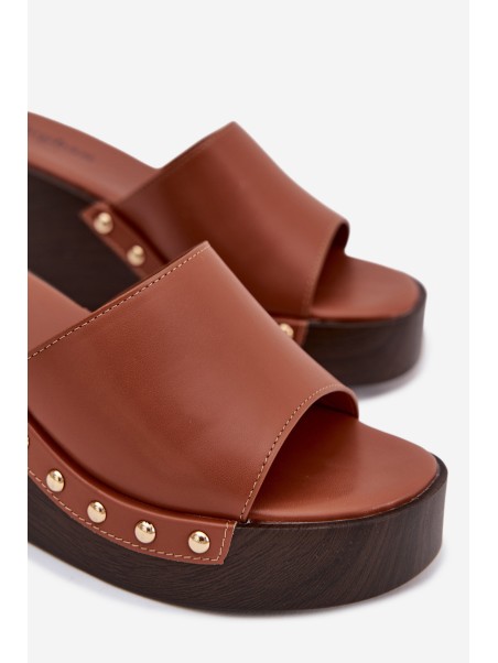 Women's Slip-ons with Platform with Golden Buckles Camel Arionne
