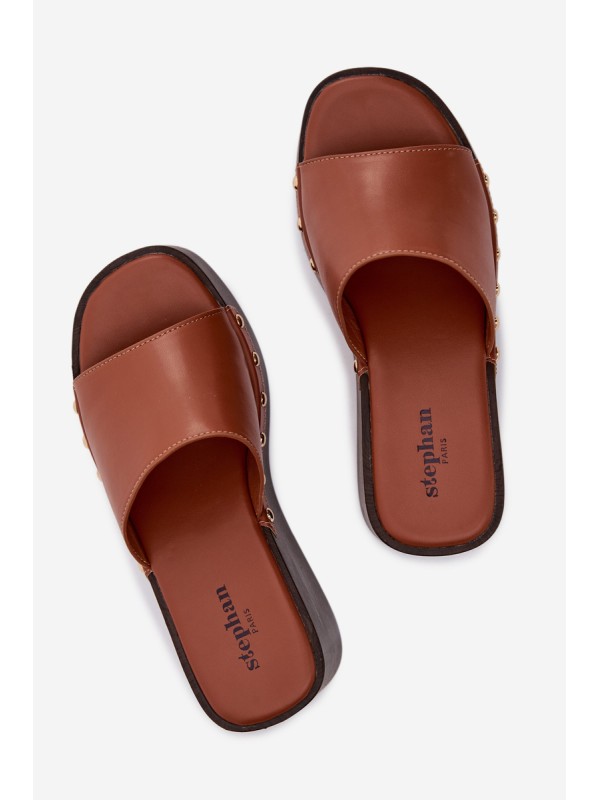 Women's Slip-ons with Platform with Golden Buckles Camel Arionne