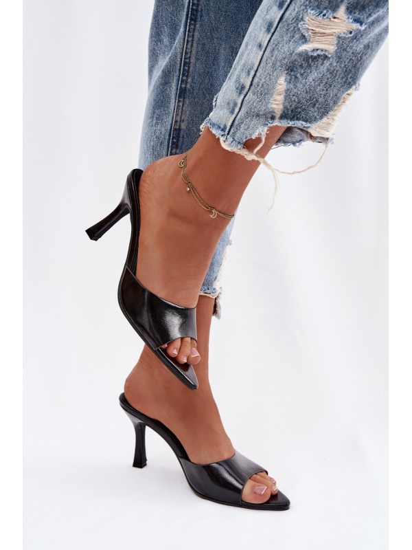 Lacquered Women's Heeled Sandals Black Lirissa