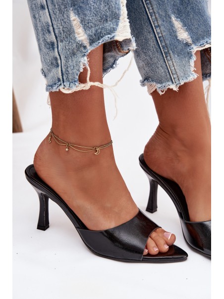 Lacquered Women's Heeled Sandals Black Lirissa