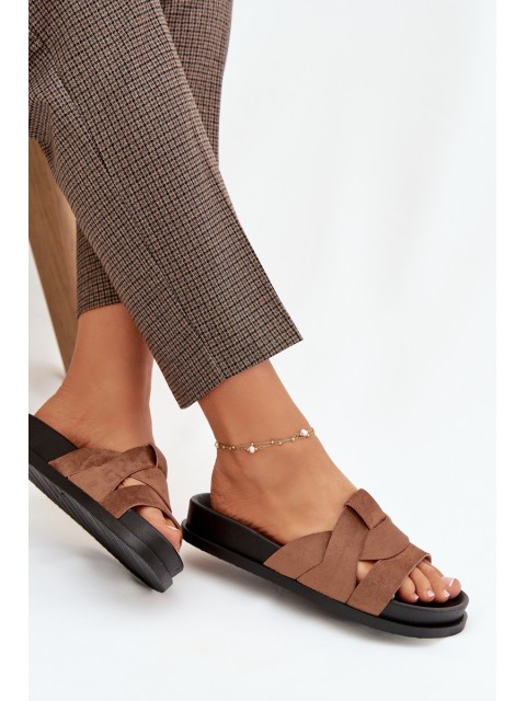 Women's Eco Suede Slippers with Straps Brown Marivessa