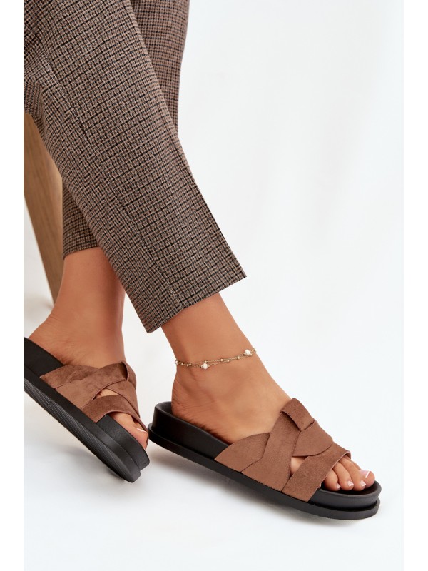 Women's Eco Suede Slippers with Straps Brown Marivessa