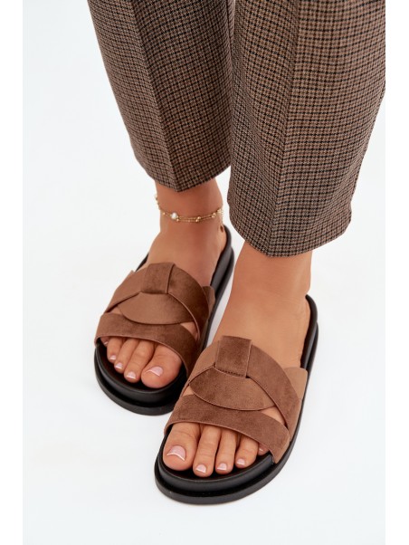 Women's Eco Suede Slippers with Straps Brown Marivessa