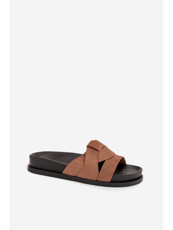Women's Eco Suede Slippers with Straps Brown Marivessa