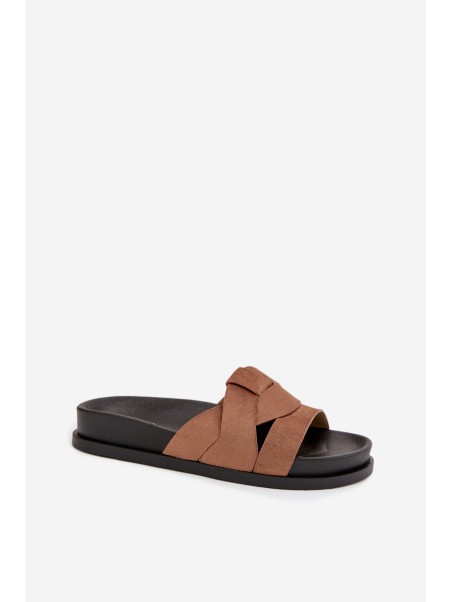 Women's Eco Suede Slippers with Straps Brown Marivessa