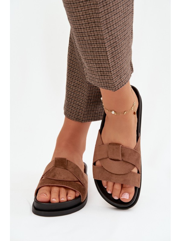 Women's Eco Suede Slippers with Straps Brown Marivessa