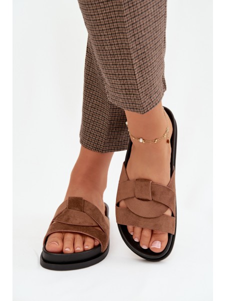 Women's Eco Suede Slippers with Straps Brown Marivessa