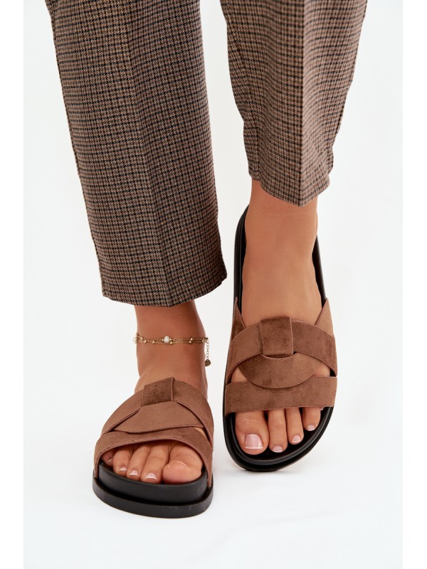 Women's Eco Suede Slippers with Straps Brown Marivessa