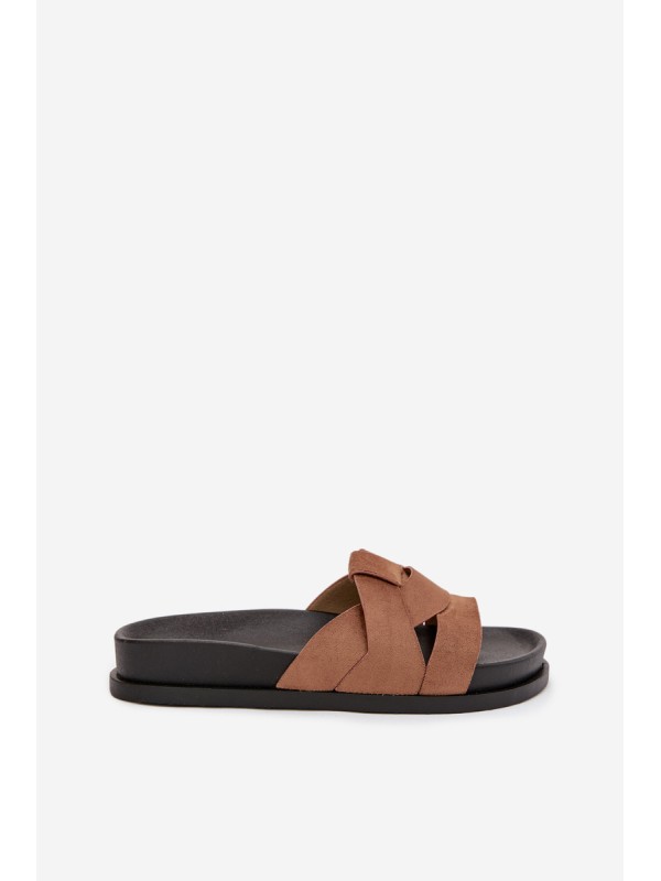 Women's Eco Suede Slippers with Straps Brown Marivessa