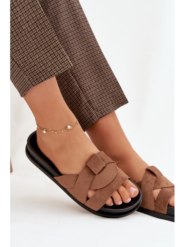 Women's Eco Suede Slippers with Straps Brown Marivessa