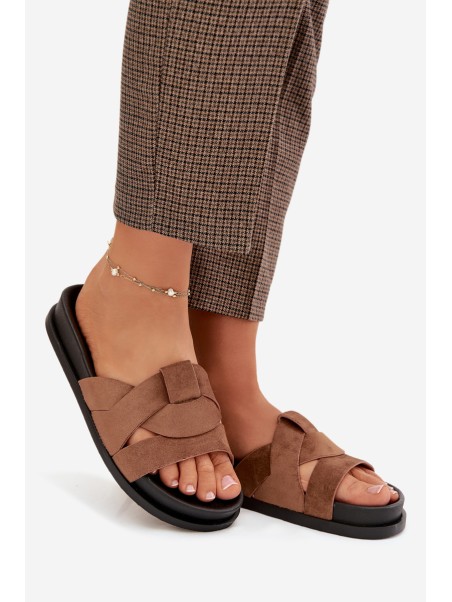 Women's Eco Suede Slippers with Straps Brown Marivessa