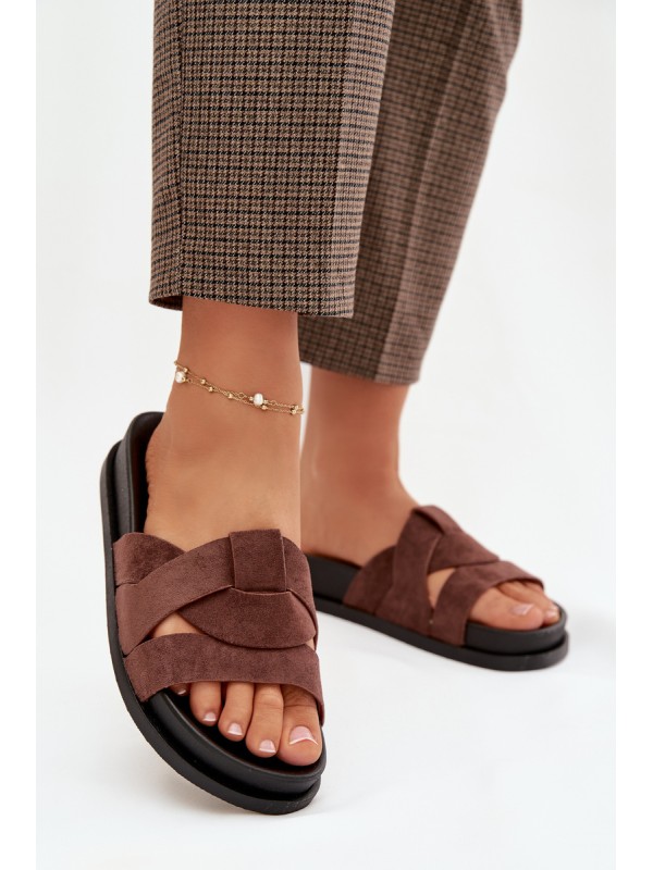 Women's Eco Suede Slippers with Straps Dark Brown Marivessa