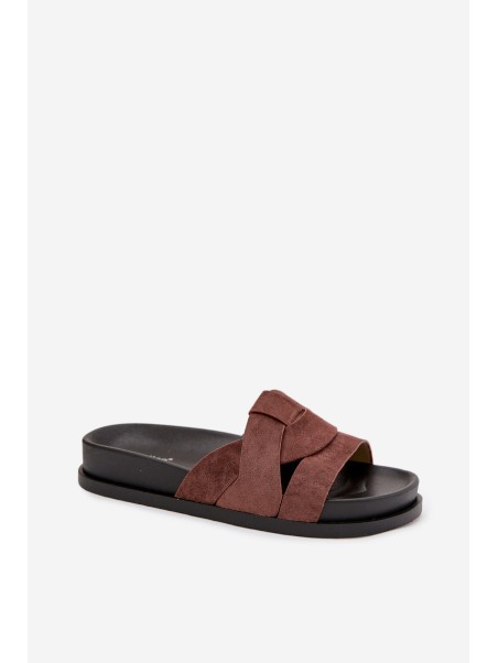 Women's Eco Suede Slippers with Straps Dark Brown Marivessa