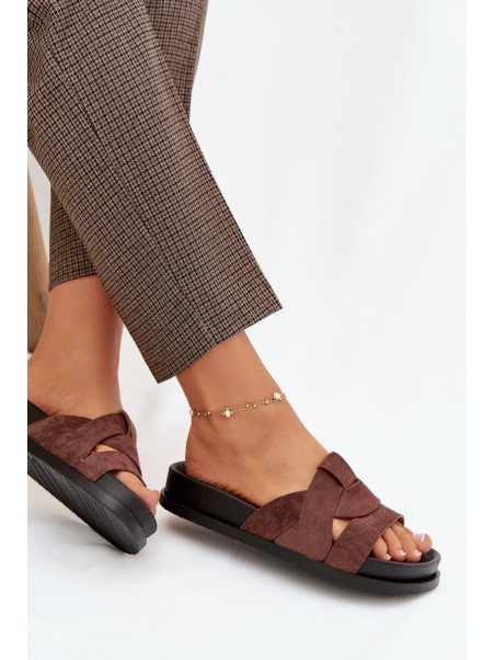 Women's Eco Suede Slippers with Straps Dark Brown Marivessa