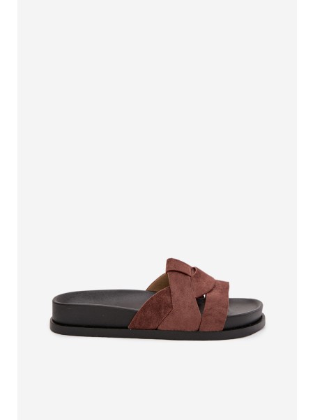 Women's Eco Suede Slippers with Straps Dark Brown Marivessa