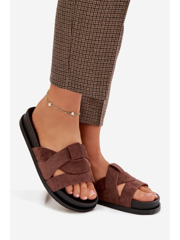 Women's Eco Suede Slippers with Straps Dark Brown Marivessa