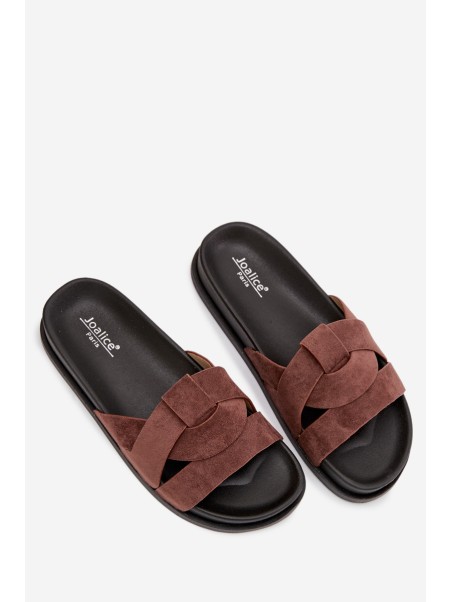 Women's Eco Suede Slippers with Straps Dark Brown Marivessa