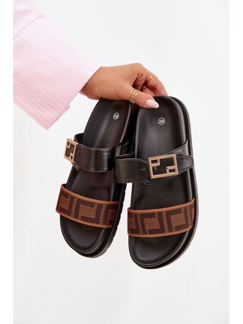 Women's Slippers With Gold Buckle Black Fiorisse 2