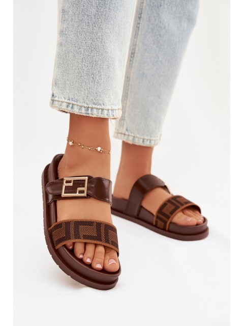 Women's Slippers With Gold Buckle Brown Fiorisse