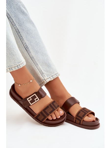 Women's Slippers With Gold Buckle Brown Fiorisse