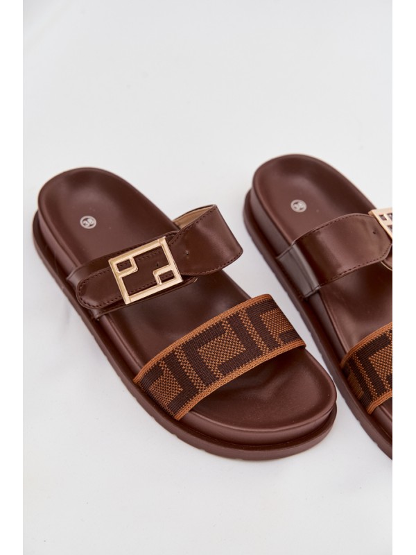 Women's Slippers With Gold Buckle Brown Fiorisse