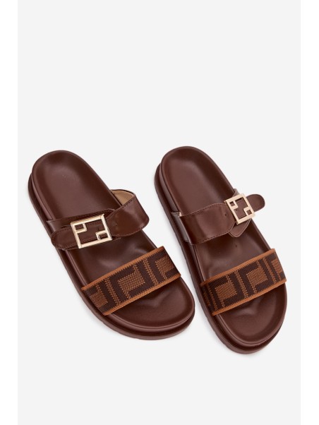 Women's Slippers With Gold Buckle Brown Fiorisse