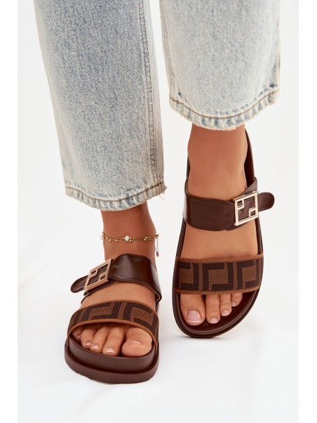 Women's Slippers With Gold Buckle Brown Fiorisse