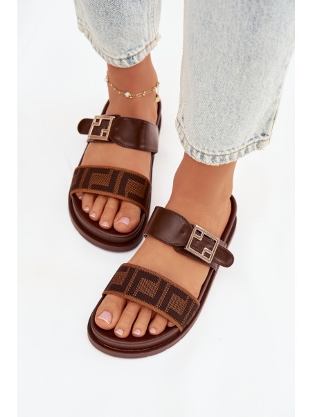 Women's Slippers With Gold Buckle Brown Fiorisse
