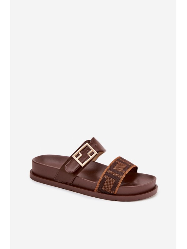 Women's Slippers With Gold Buckle Brown Fiorisse