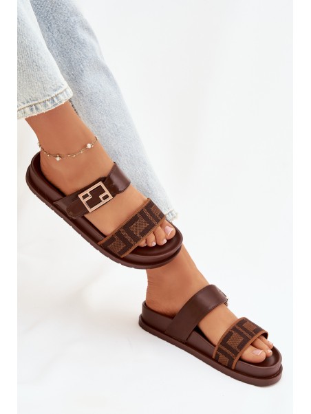 Women's Slippers With Gold Buckle Brown Fiorisse