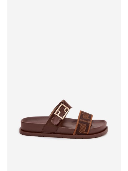 Women's Slippers With Gold Buckle Brown Fiorisse