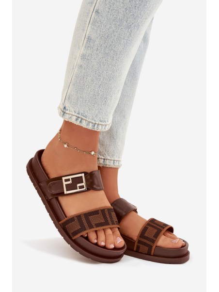 Women's Slippers With Gold Buckle Brown Fiorisse