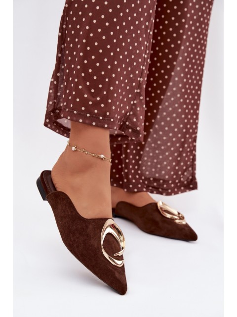 Women's Mules Slippers with Decorative Gold Detail Chocolate Galvella
