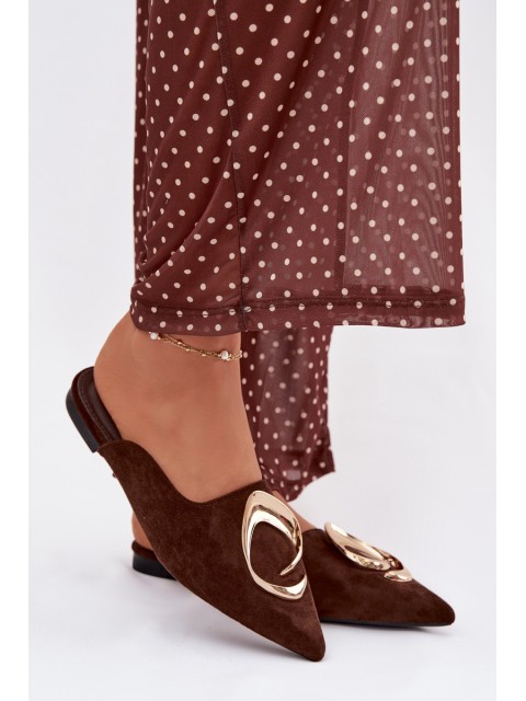 Women's Mules Slippers with Decorative Gold Detail Chocolate Galvella 2