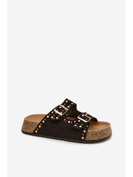 Women s Slippers With Gold Clips and Studs Black Tervina